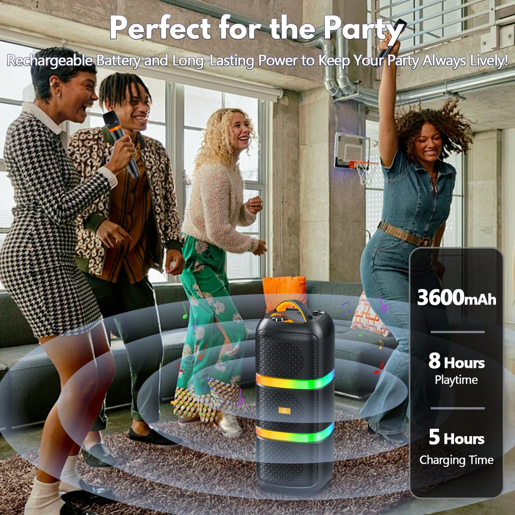 Karaoke Machine for Aldult, Portable Speaker Bluetooth for Outdoor Parties with 2 Microphones, 3 Subwoofer, T29-T