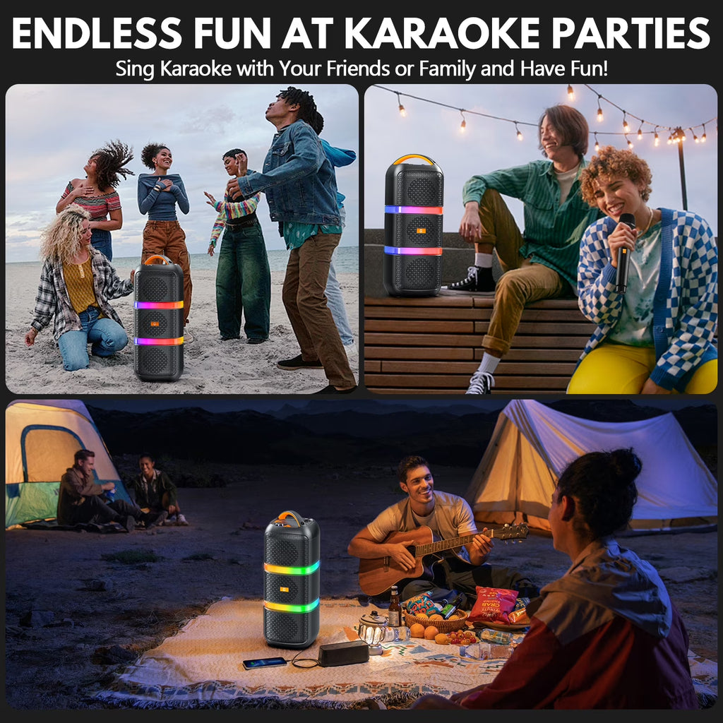 Karaoke Machine for Aldult, Portable Speaker Bluetooth for Outdoor Parties with 2 Microphones, 3 Subwoofer, T29-T