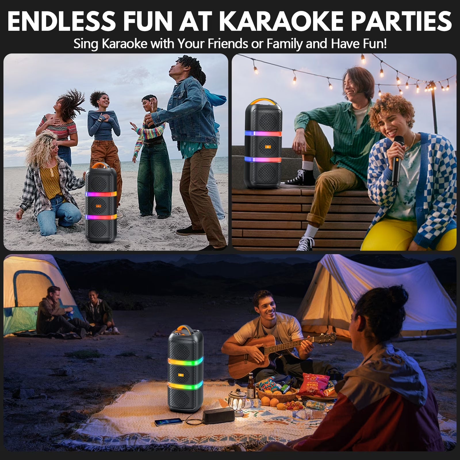 Karaoke Machine for Aldult, Portable Speaker Bluetooth for Outdoor Parties with 2 Microphones, 3 Subwoofer, T29-T