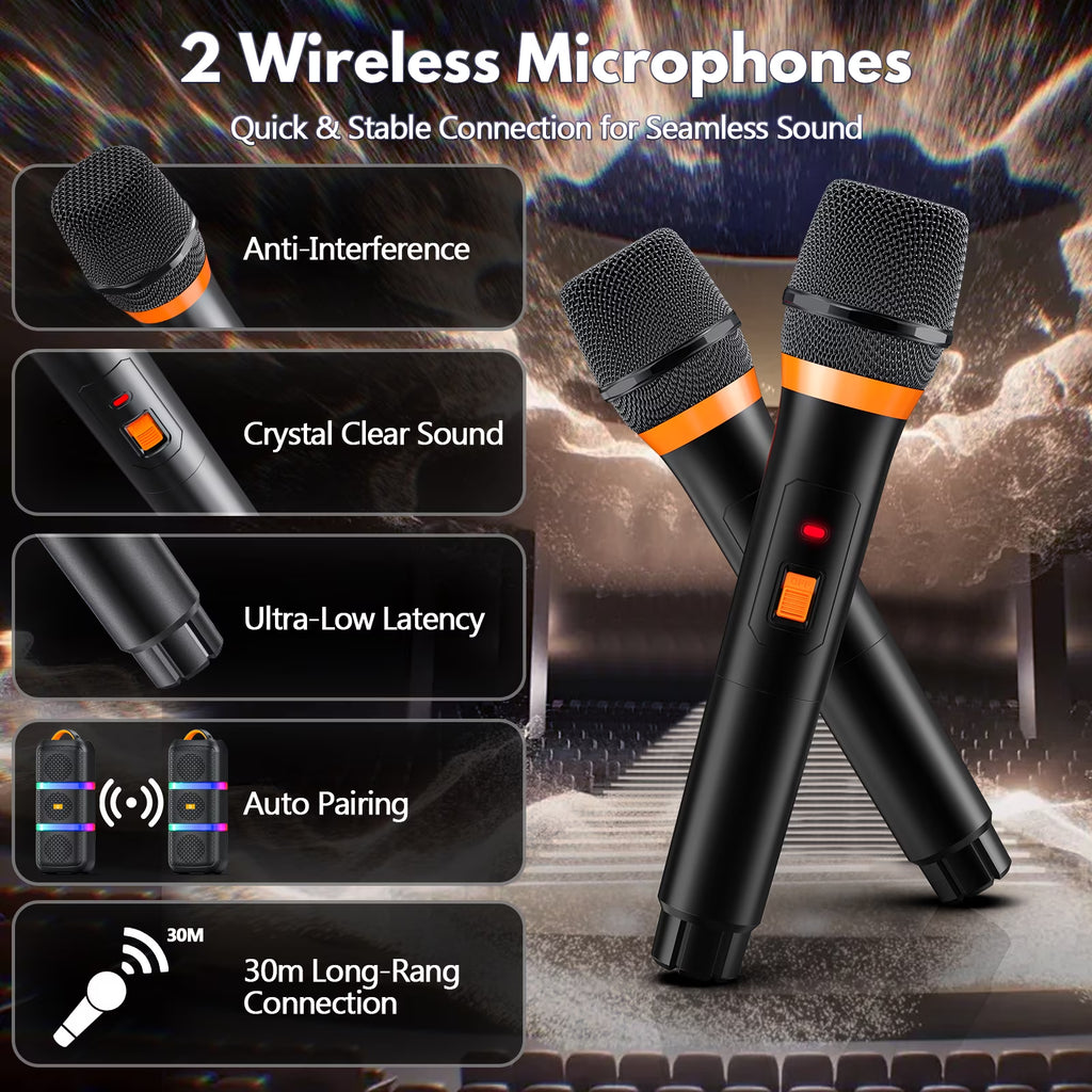 Karaoke Machine for Aldult, Portable Speaker Bluetooth for Outdoor Parties with 2 Microphones, 3 Subwoofer, T29-T