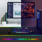 Wireless Gaming Keyboard and Mouse,Rainbow Backlit Rechargeable Keyboard Mouse with 3800Mah Battery Metal Panel,Removable Hand Rest Mechanical Feel Keyboard and 7 Color Gaming Mute Mice for PC Gamers
