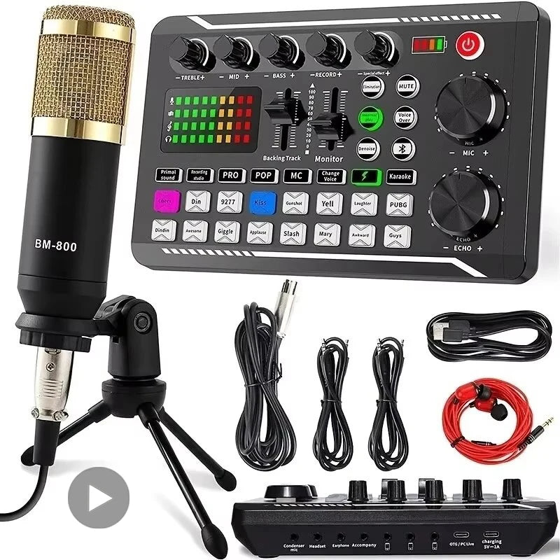 Professional Mic Microphone Wireless Sound Mixer Card Bluetooth Voice Changer for PC Condenser USB Wired Digital Live Soundcard