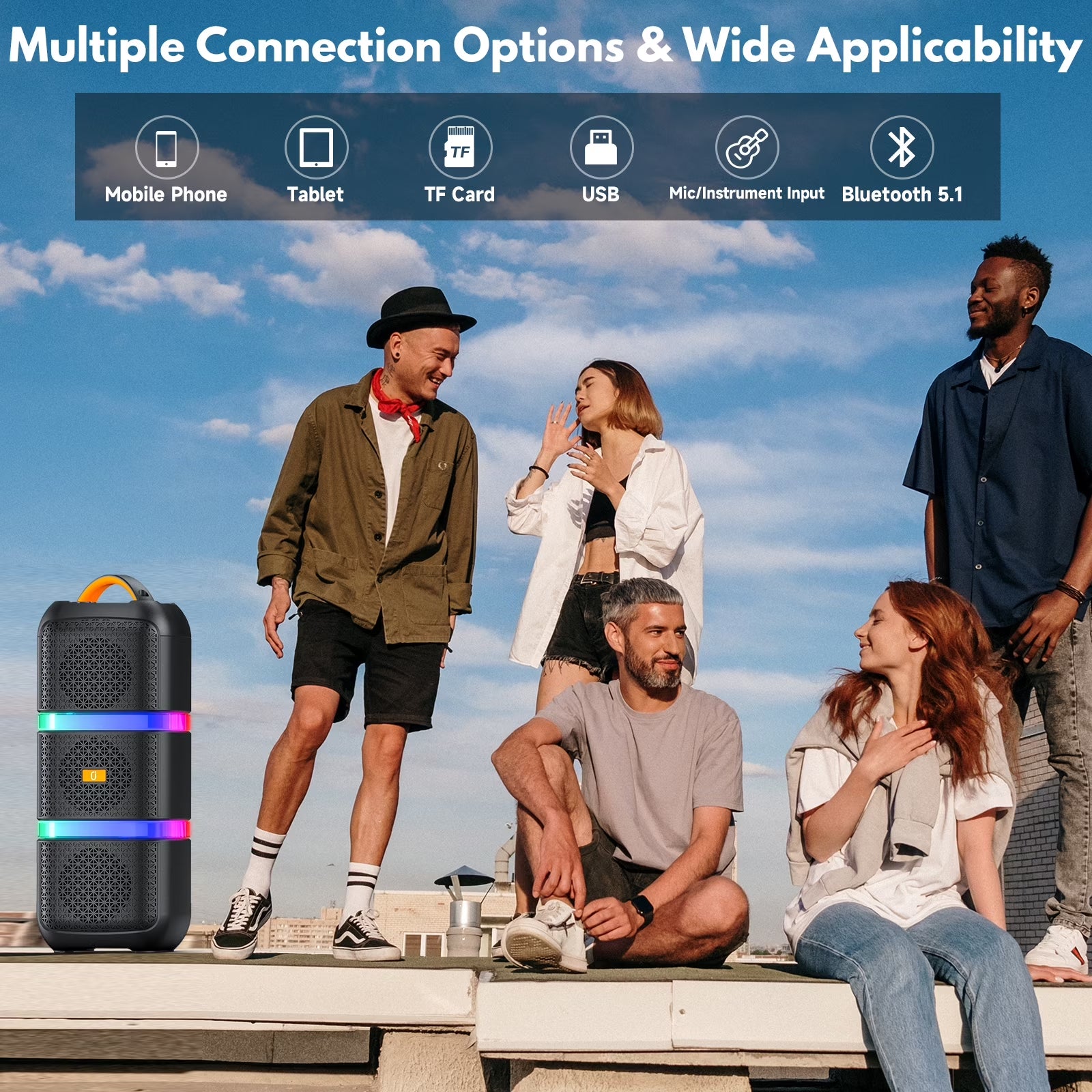 Karaoke Machine for Aldult, Portable Speaker Bluetooth for Outdoor Parties with 2 Microphones, 3 Subwoofer, T29-T