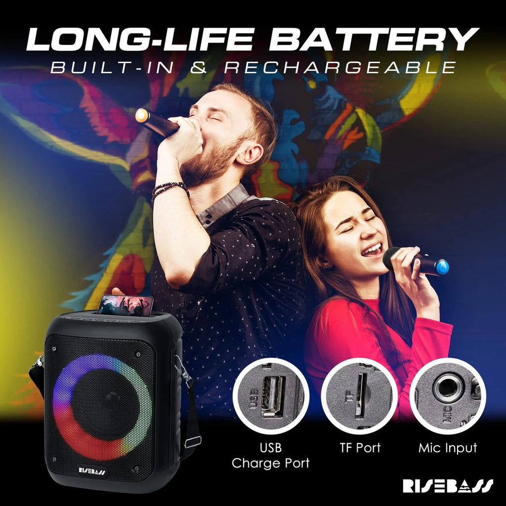 Risebass Portable Karaoke Machine with 2 Wireless Microphones - 