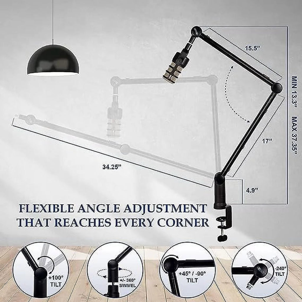 IXTECH Boom Arm - Adjustable 360 Rotatable Microphone Arm - Sturdy Stainless Steel Mic Arm Desk, Table Stand - Foldable Scissor Arm - Stable Microphone Mount Arms for Radio Studio, Podcast, Gaming