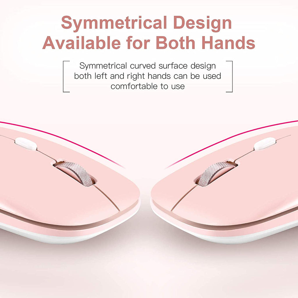 Wireless Flat Mouse, 2.4G Optical Mouse for Laptop, PC, Chromebook, Notebook, Especially Designed for Computer Bags (Pink)
